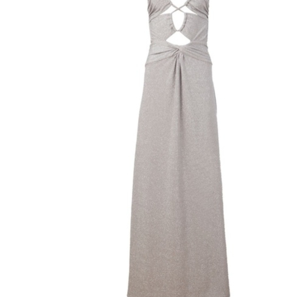 PatBO LUREX SILVER CUT OUT MAXI DRESS SZ 6 US - Picture 3 of 15